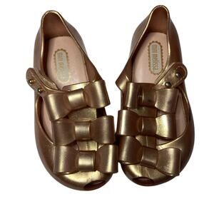 Mini Melissa Ultragirl Triple Bow Rose Gold Glitter Sparkly Dress Flats Shoes
